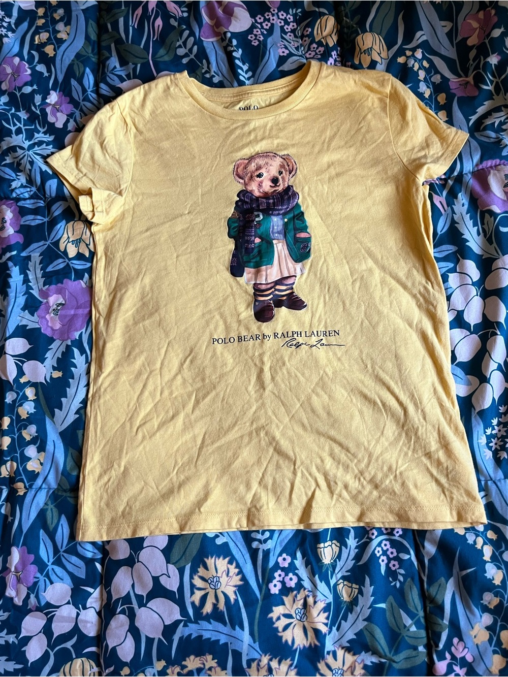 Polo by Ralph Lauren Yellow Polo Bear Graphic Tee Girls Size Large 12/14